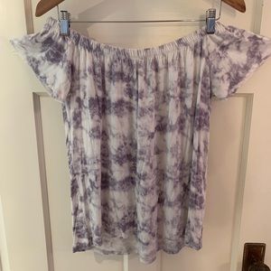 grey and white off the shoulder top